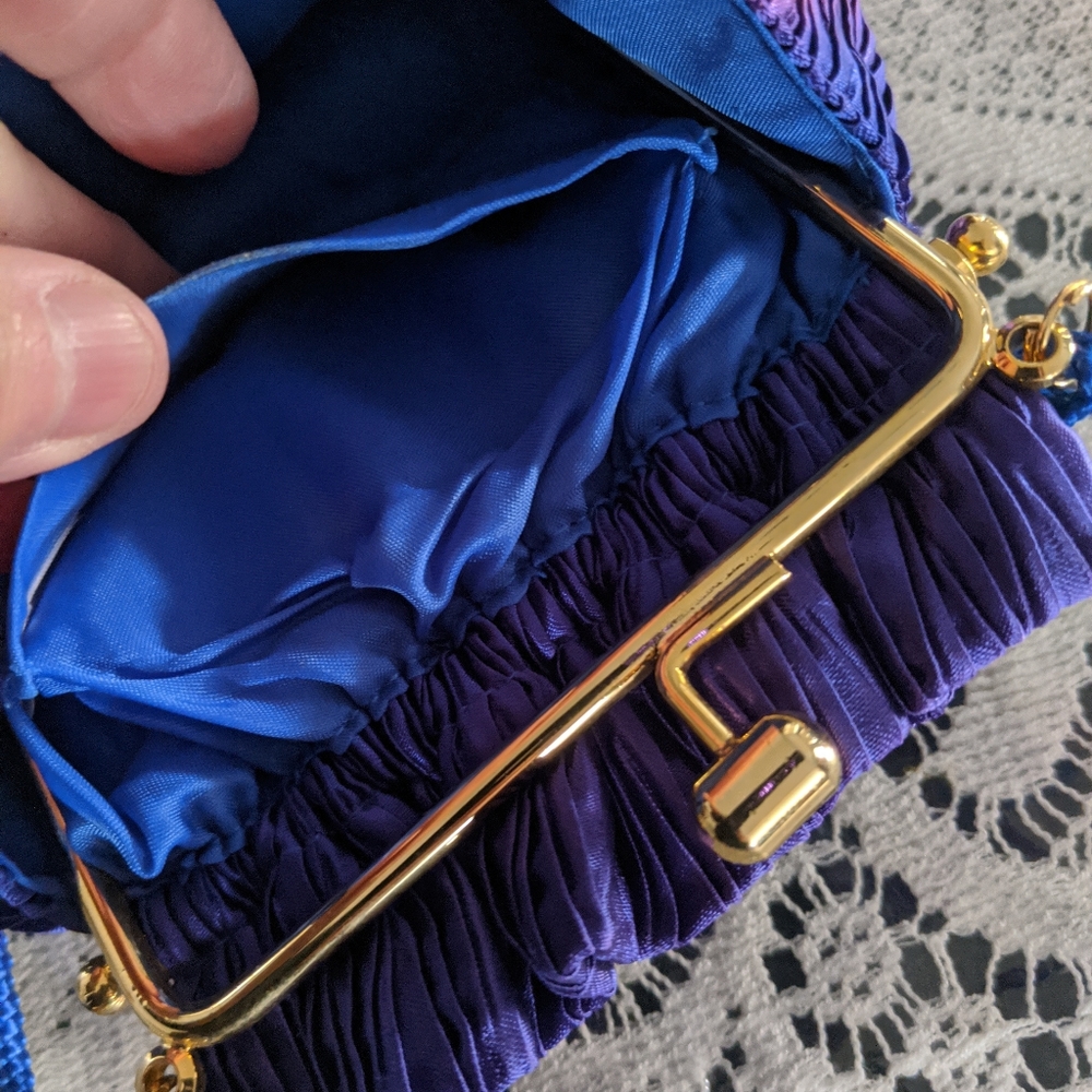 Vintage Retro Rare Crossbody Bag Purse Purple Blue Satin Cosplay Costume - Picture 9 of 10